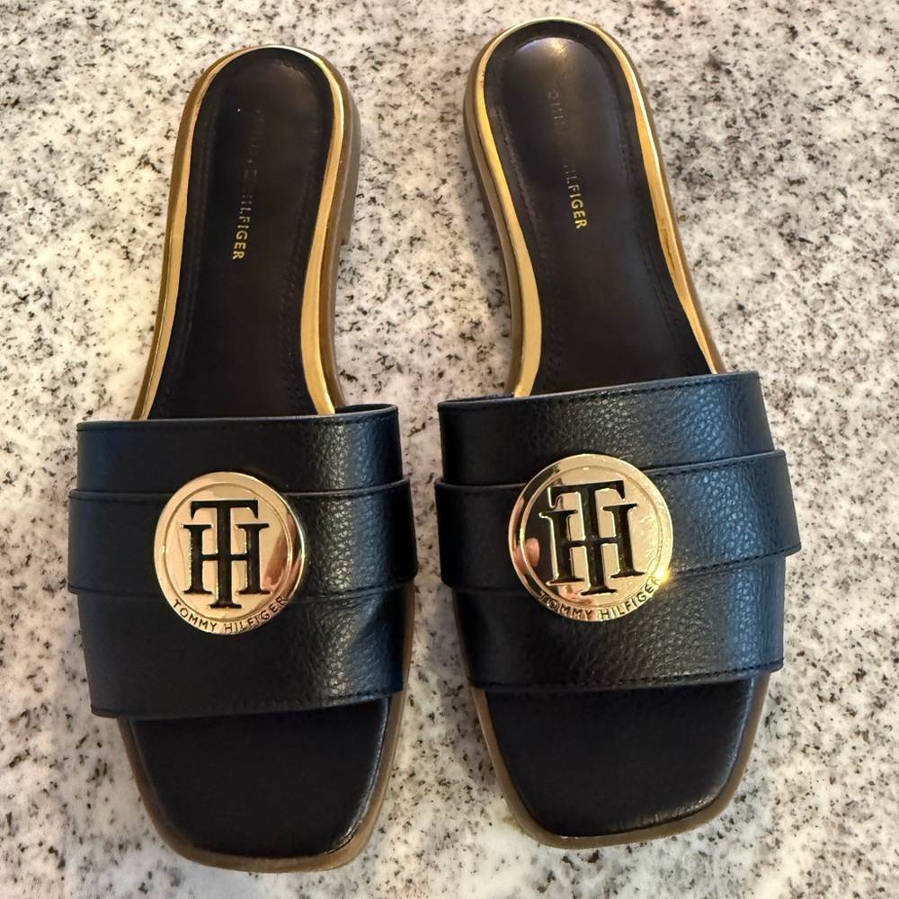 Tommy Hilfiger Black and Gold sandals